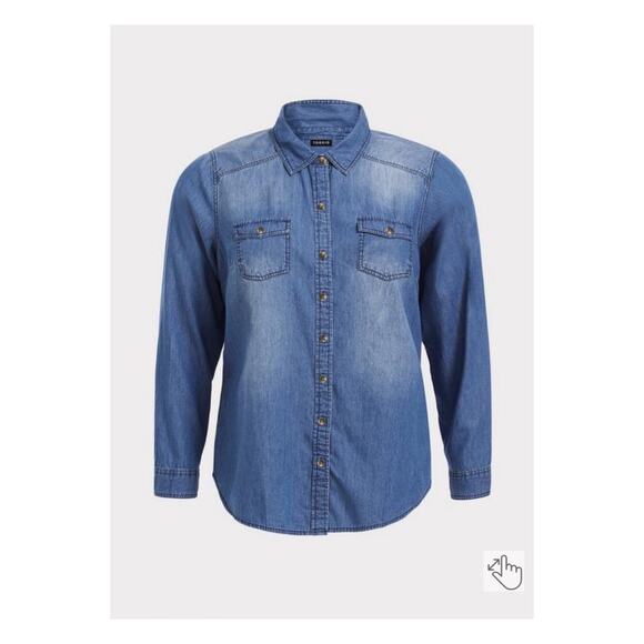 Torrid Blue Denim Long Sleeve Button Up Shirt Sz.4 - Picture 5 of 16